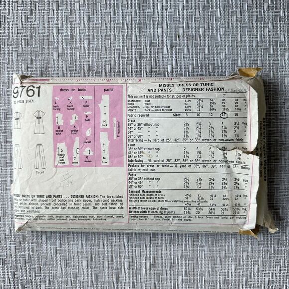 Vintage 70s Simplicity Pattern 9761 Top-stitched Dress Tunic Sz 14 *READ* - Picture 2 of 2